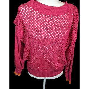 Velez Artisan Pink Asymmetrical Sweater With Orange Cuffs